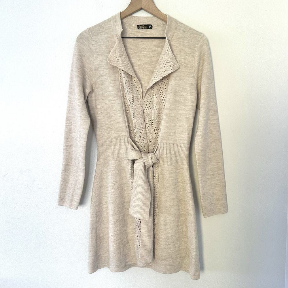 Textil Sulca 100% Baby Alpaca Open Tie Front Cardigan Knit Sweater Sz M Cottage